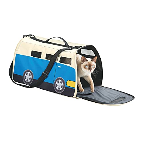Collections Etc Etna Happy Camper Pet Carrier - Cute RV Shaped Small Dog or Cat Carrier Water Resistant Travel Bag with Adjustable Shoulder Strap