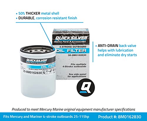 Quicksilver 8M0162830 Oil Filter for Mercury and Mariner 4-Stroke Outboards 25-115 Hp